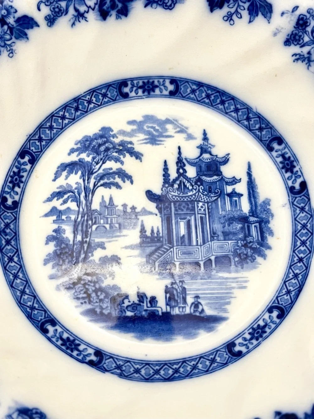 Royal Doulton Burslem Blue Flow Porcelain Bowl, Madras Pattern, Antique EUC